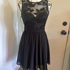 Maniju Women's M23801 Floral Embroidered Black Mesh Sheer Dress Size Small NWT