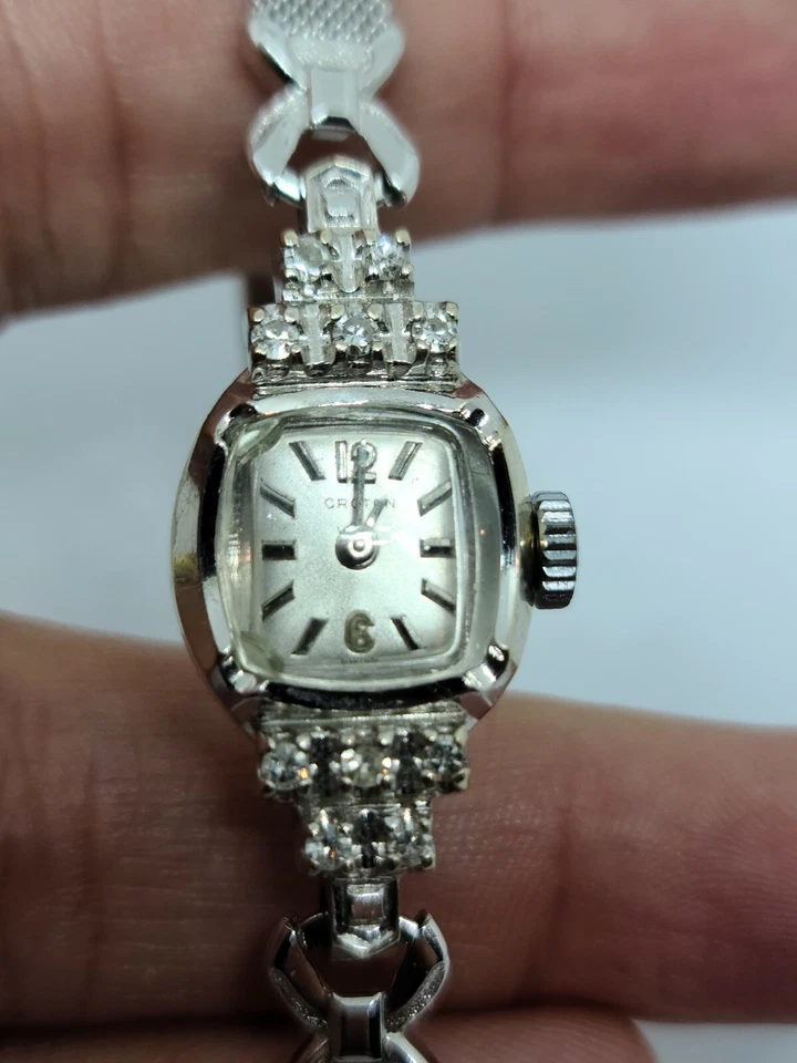 Reloj de pulsera vintage de oro blanco de 14K Croton y pulsera enchapada en oro de 10K precio de venta sugerido por el fabricante $2,000 Foto 3 de 4