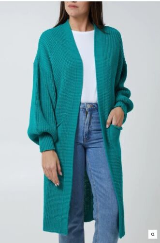 Women Chunky Knitted Oversized Cardigan Ladies Balloon Sleeve Long Maxi Cardigan - Picture 2 of 18