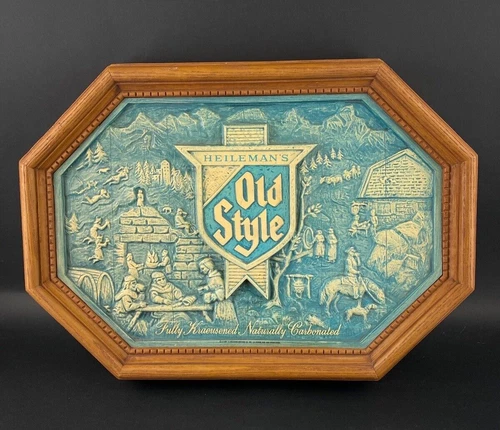 Vintage 1980's Heileman Old Style Beer Plastic Beer Brewery Bar Sign 16x22 Size