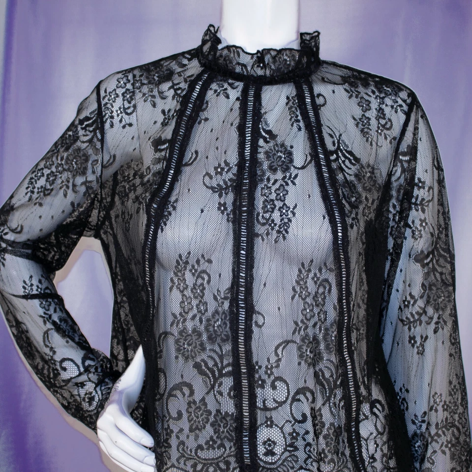 Blusa Top XHILARATION Negra Transparente Paisley Encaje Mujer Cuello Chocker Talla L Foto 2 de 4