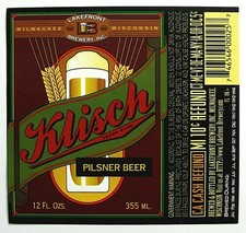 Lakefront Brewery KLISCH PILSNER BEER label WI 12oz Var. #5