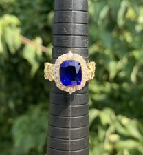 Radiant Blue Crystal & Faux Diamonds Sz7 Silver Tone Cocktail Ring. Stunning