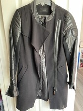 Rudsak Designer Black Raven Asymmetrical Leather Trim Black Coat Jacket Small