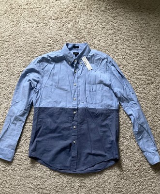 J.CREW BUTTON DOWN OXFORD SLIM TWO TONE SHIRT SIZE L BLUE/INDIGO A1766