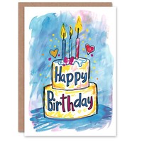 Aquarell Kuchen Kerzen Spaß Zeichnung Geburtstagskarte
