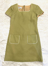 Vintage Donna Ricco Dress 2 Petite Sheath Mini Green Pockets - USA