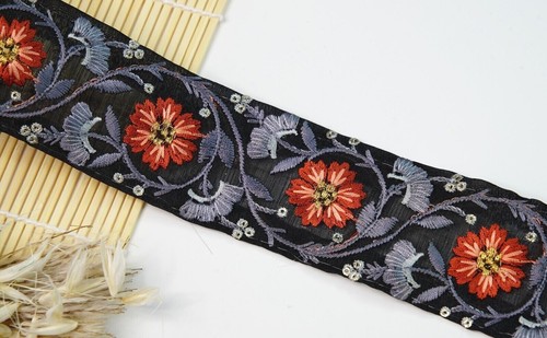 FCL1 mtr ricamo bordo pizzo bordo su chiffon nero sari indiani abbellimento - Foto 21 di 35