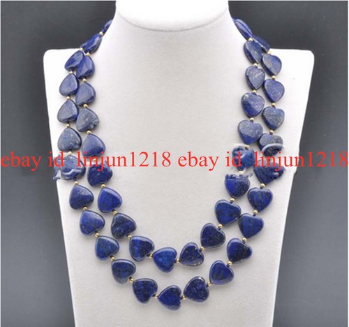 Long 36'' Natural 16mm Heart Blue Lapis Lazuli Gemstone Beads Necklace - Picture 5 of 12
