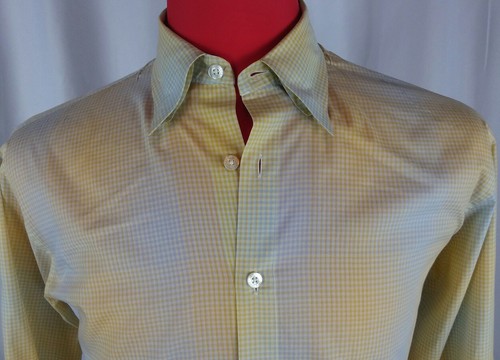 Equilibrio Italia Shirt Yellow and Blue Checks Medium 100% Cotton Italy - Picture 2 of 5