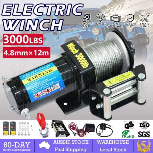 Electric Winch 12V Wireless 3000LBS/1361KGS Synthetic Rope ATV 4WD Car BOAT New - Picture 1 of 12