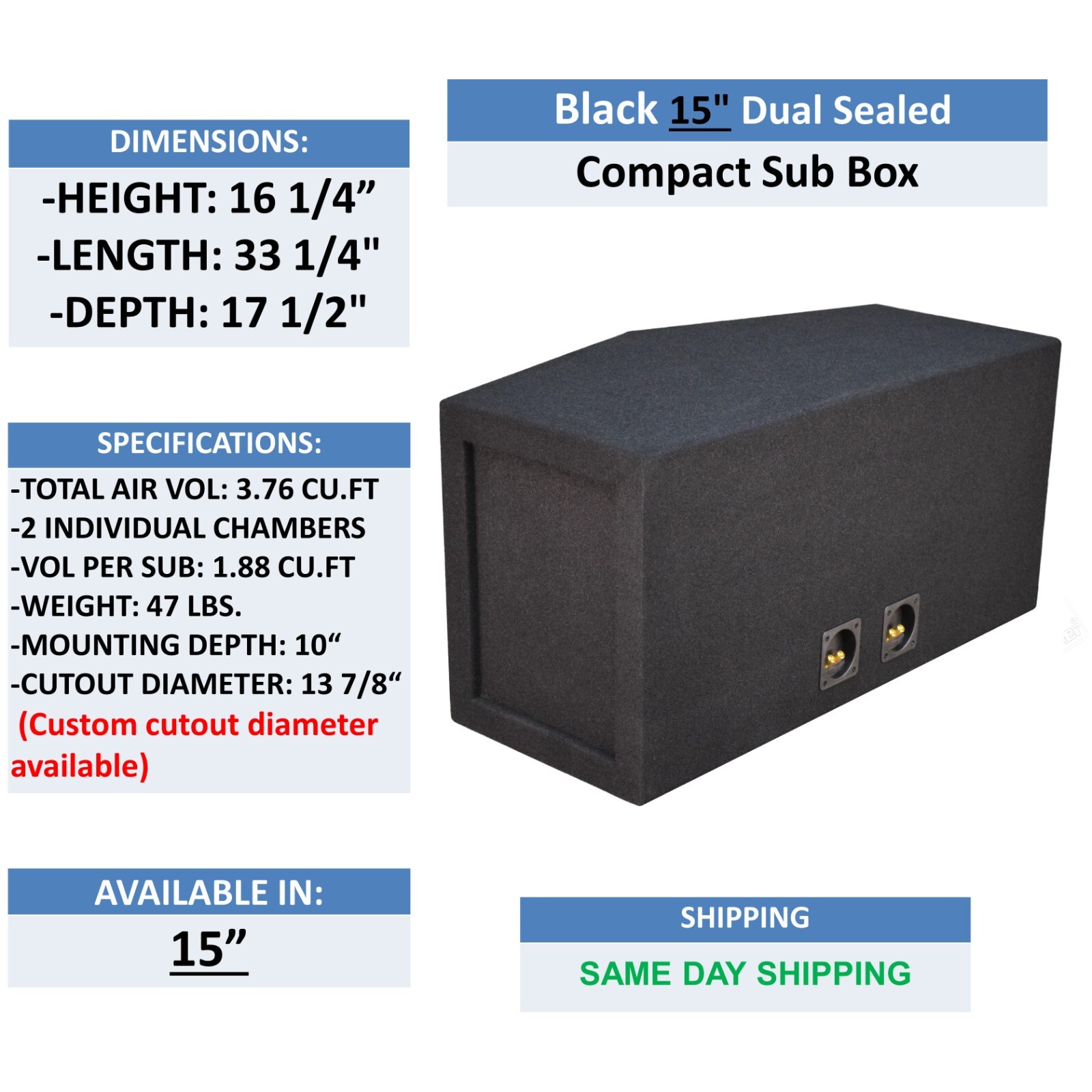 15" Dual Sealed Compact Sub Box 15" Subwoofer Enclosure Ground Shaker