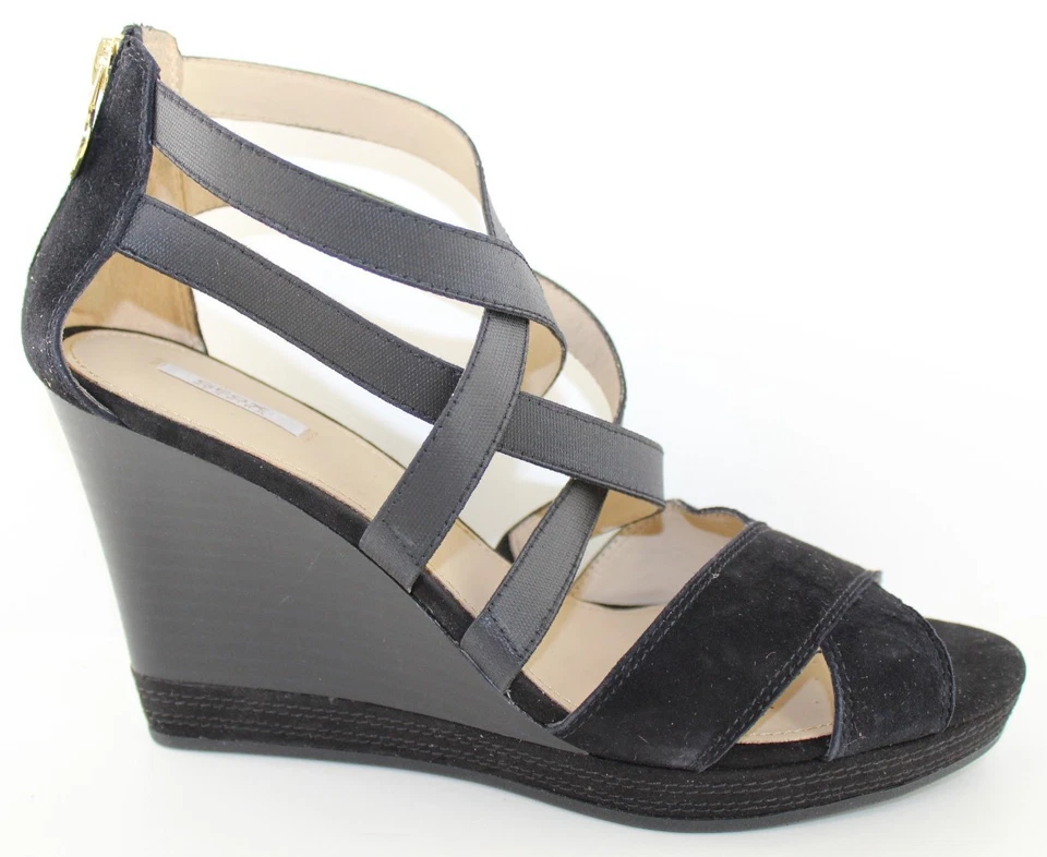 GEOX D Sibilla Negro Gamuza Plataforma Tacón Cuña Sandalia Mujer Zapatos Talla 10.5 NUEVO Foto 2 de 4