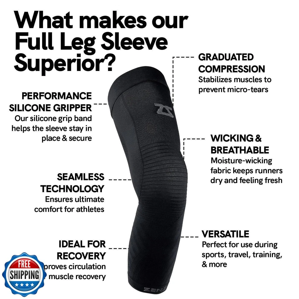 Manga de compresión de pierna completa Zensah - Soporte largo de longitud completa para muslo, rodilla Foto 3 de 4