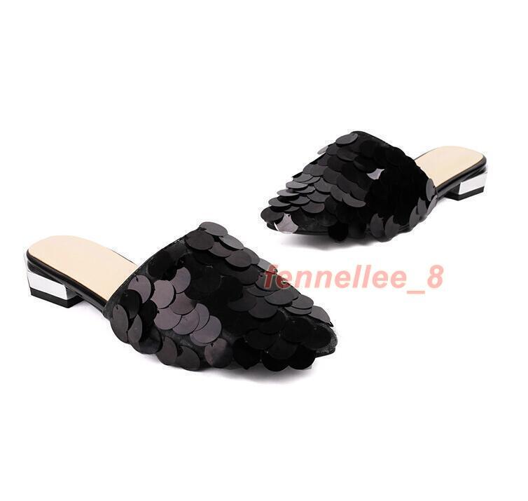 PANTOFOLA D’ORO Sandalo slip on paillettes donna punta slip on pantofole piatte mulo scarpa da notte discoteca festa