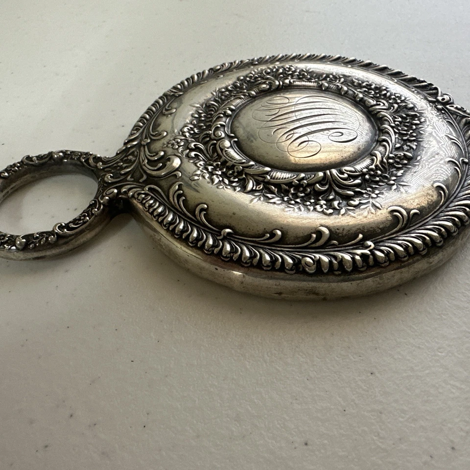 Зеркало ручное 1800S Ventage серебро высшей пробы 4 3/4 дюйма - Изображение 3 из 4