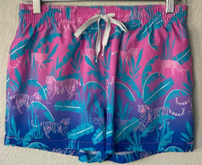 CHUBBIES Lined Swim Trunks Tiger Jungle Pink Blue Sz M Elastic Drawstring Waist