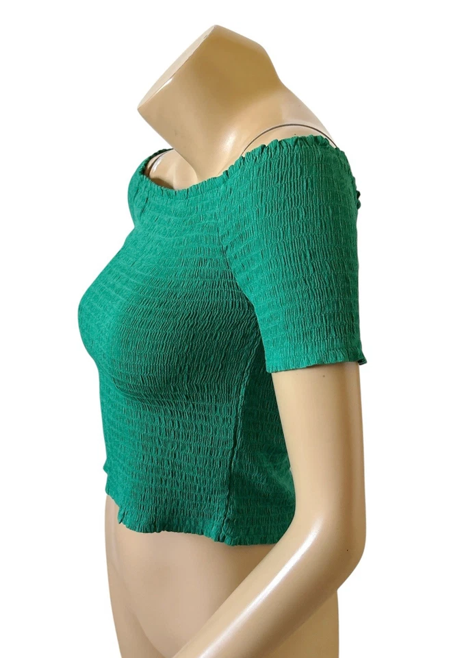 Camisa corta AMBIANCE para mujer talla grande verde cuello barco manga corta ajustada Foto 2 de 4