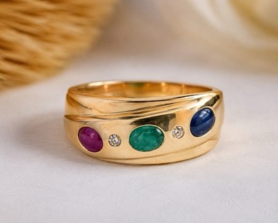 333 Goldring Gr. 56, 2,94 g mit Rubin, Smaragd, Saphir & 2 Diamanten