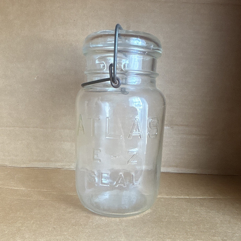 Atlas Clear Glass Jar w/ Metal Wire Bail Closure & Glass Lid
