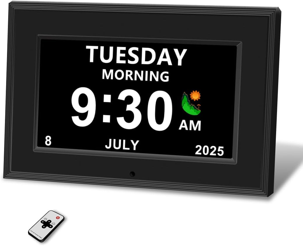 Digital Alarm Clock for Seniors - No-Abbreviation Date HD Display Auto Dimming P