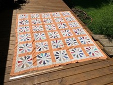 Antique Quilt TOP Unusual Windmill Dresden Plate Feedsack Material 1930's era