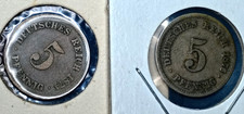 Lot of 2 Old Germany 5 Pfennig Coins: 1874-B Hanover & 1876-H Darmstadt