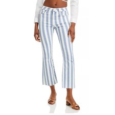 FRAME WOMENS SIZE 26 LE CROP MINI BOOT HIGH RISE STRIPE BLUE WHITE RAW HEM NEW