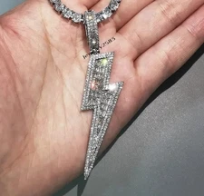 Genuine Moissanite Mens Classy Thunder Lightning Party Charm Pendant 925 Silver
