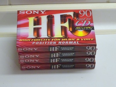 4 Stück Sony HF 90 Audiokassette, Typ I, MC Tape, ovp, neu, schlanke Hülle