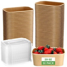 50 Pack 29 oz Disposable Food Containers with Lids Paper Food Containers Bowl...