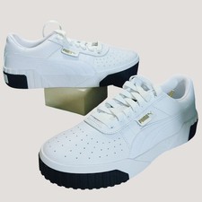 Puma Talla 9 EE. UU. Cuero Informal Zapatos Entrenadores Cali Cuña Tenis Blanco Negro