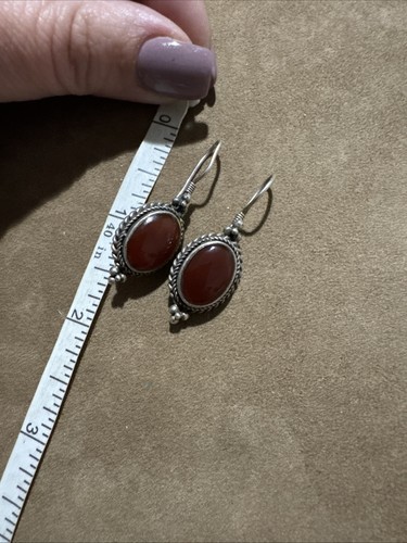 Vintage 925 Sterling Silber Karneol Ohrringe Haken Viktorianischer Look - Bild 6 von 6