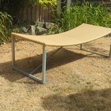 Weather Resistant Sun Bed Lounger Woven Seat Metal Frame 1 Seater Beige/Grey