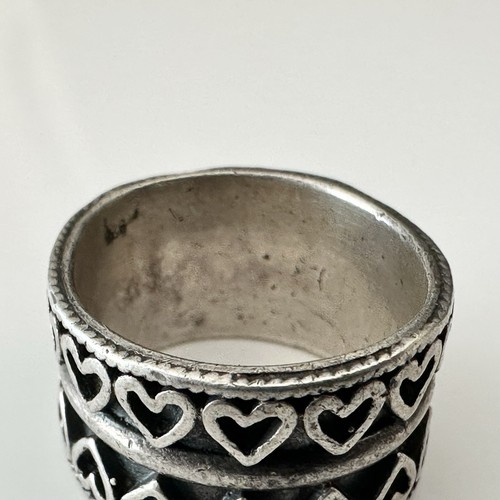 Vintage Sterling Silver 925 Heart Wide Band Ring Signed - Picture 3 of 13