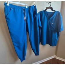 FIGS Technical Collection Scrub Set Royal Blue V neck Top  Jogger set XXL