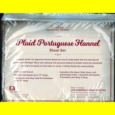 FLANNEL SHEET SET PLAID PORTUGUESE Vermont Country Store Vintage Rare black&whit