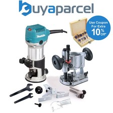 Image of Makita RT0702CX4 240V 1/4" Router Laminate Trimmer Guide Plunge Base + 12PC Set