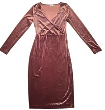 Vintage Midi Dress Rose Gold Long Chevron Sleeves Faux Wrap Whimsigoth Size S