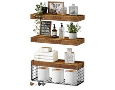 QEEIG Bathroom Shelves Over Toilet - Wall Mounted Floating Shelves, Brown
