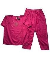 Bright Pink Studded Short Sleeve Lounge Set With Elastic Waist 56B