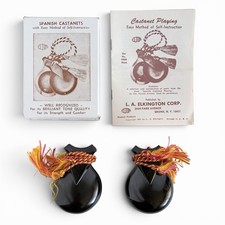2 Pair - 1 Set Vintage Elton Spanish Castanets Black In Box w/ Instructions