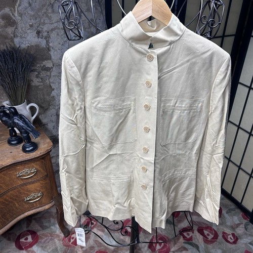 Vintage Deadstock Lauren Ralph Lauren Neutral Linen Mandarin Collar Jacket:SZ 12 - Bild 2 von 6
