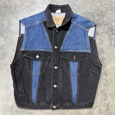 Vintage 1990s International Denim Blue And Black 2-Tone Color Block Vest Large