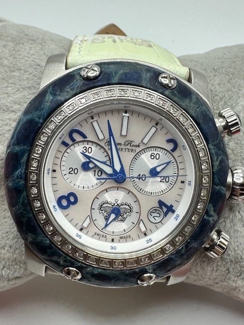 Glam Rock Miami GR10108 Swiss Chronograph Diamond Bezel Quartz Watch New Battery - image 2 of 4