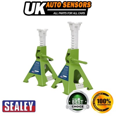 Sealey Ratchet Type Axle Stands (Pair) 3 Tonne Capacity per Stand Hi-Vis Green