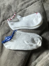 2 Pairs Women Ankle Socks Tiny Pom Poms New Red Blue White