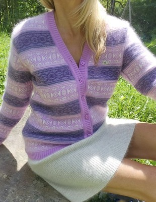 Fuzzy Colorful 100% Kid Angora Fluffy Cardigan Sweater Soft Medium