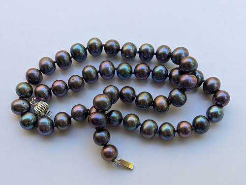 14k White Gold 16inch Peacock Cultured Tahitian Pearl Strand - Picture 2 of 9