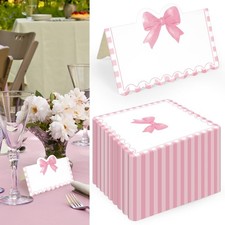 150 PCS Pink Bow Place Cards Gingham Party Decoration 3.5x2 Inch Tented Name
